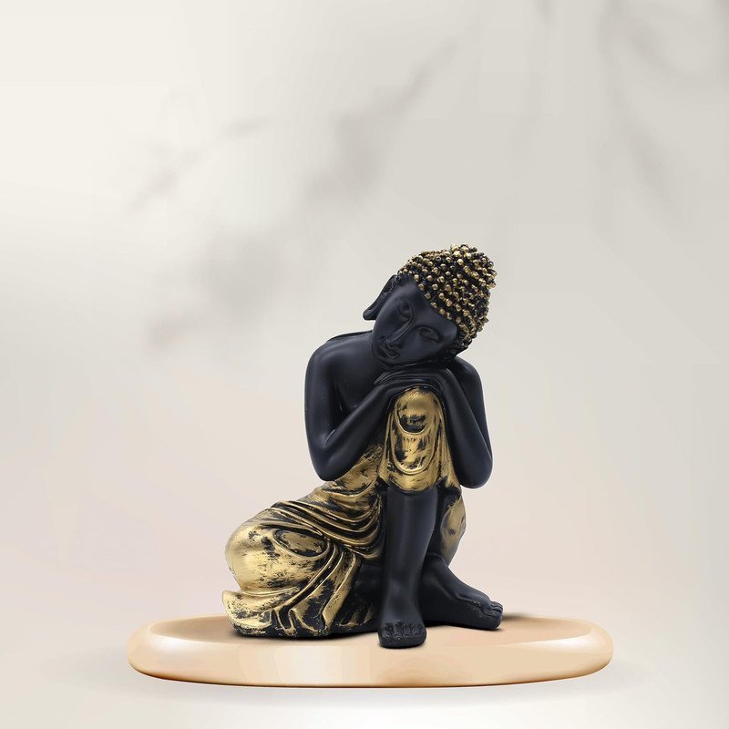 Resting Buddha Statue for Home Decor, Black and Gold, 21.6 cm x 16.5 cm, Resting Pose