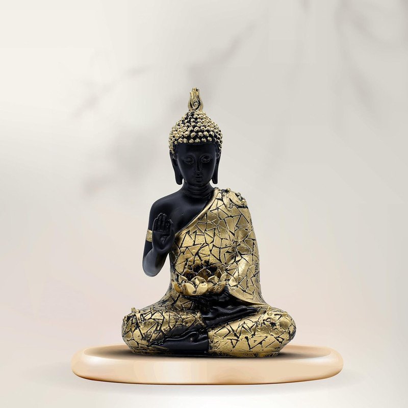 Decorative Buddha Statue, Black and Gold Mosaic Design | Buddha Idols for Home Decor, 26.7 cm x 17.8 cm