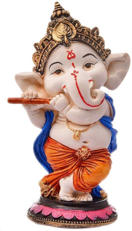 Polyresin Baby Ganesha Flute Statue HandPainted Lord Ganpati Idol for Puja Room, Home & Office decor, Spiritual Gift for Diwali & Ganesh Chaturthi