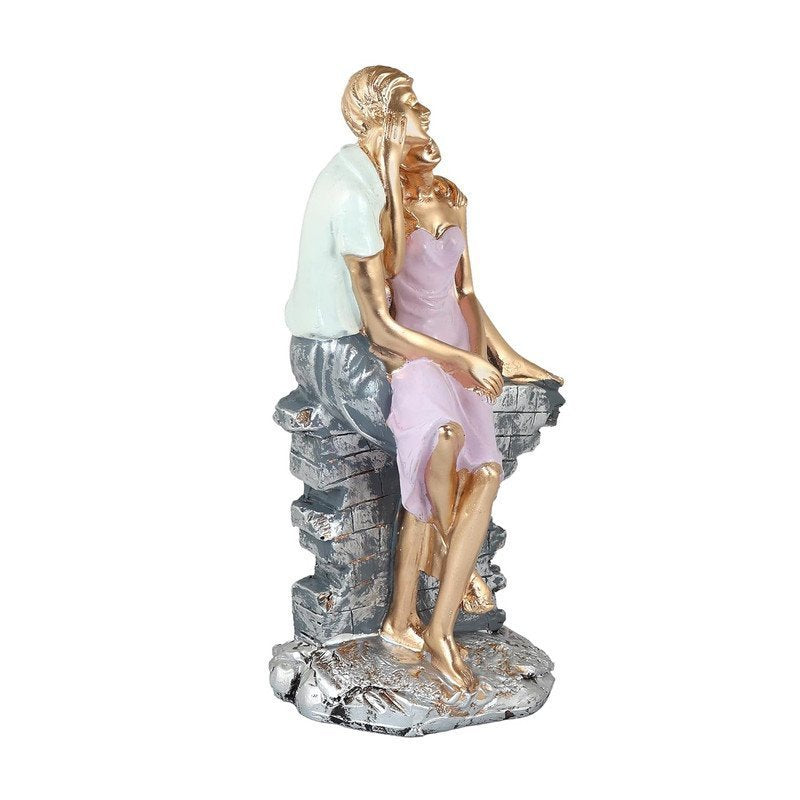 Romantic Couple Sitting on Bench Resin Sculpture HandPainted Love Statue, Anniversary & Valentines Day Gift for Home Decor