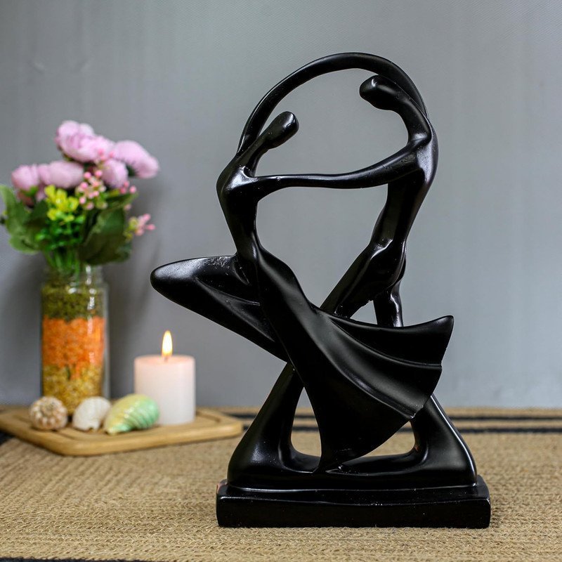 Contemporary Black Resin Couple Figurine Abstract Dance Sculpture for Home & Office, Thoughtful Anniversary or Valentines Gift