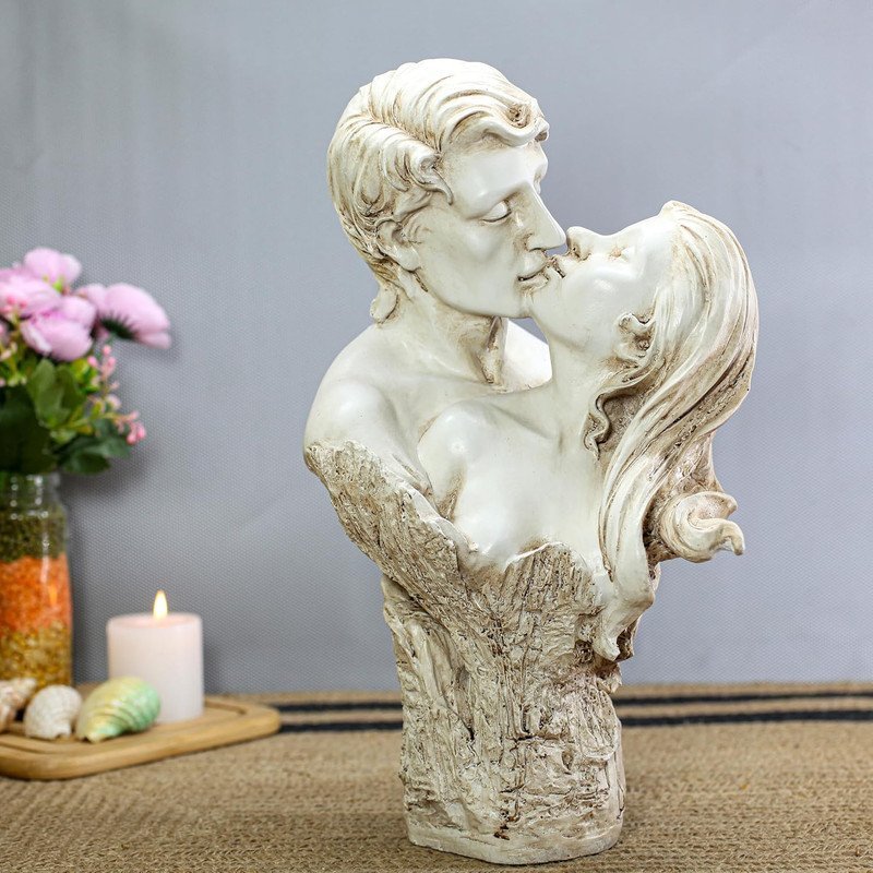 Love Forever Statue - Kissing Couple Sculpture - White Marble Effect - Home Decor Collectible