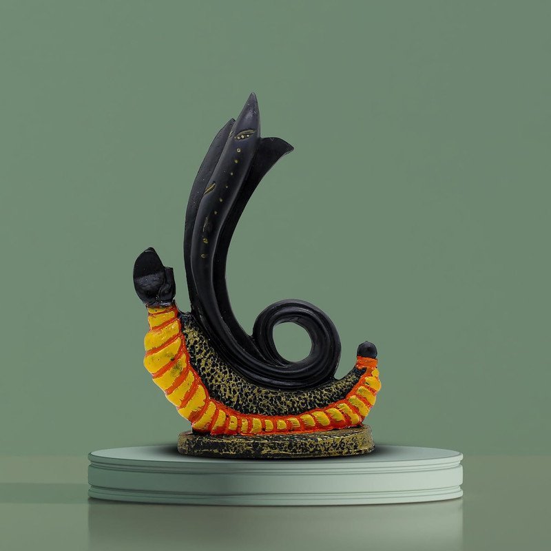 Abstract Shivling Design with Trishul & Snake | Black & Orange Polyresin Shiva Idol for Home Temple, Office Desk, Meditation Corner & Gift | Decorative Mahadev Statue 6 Inch