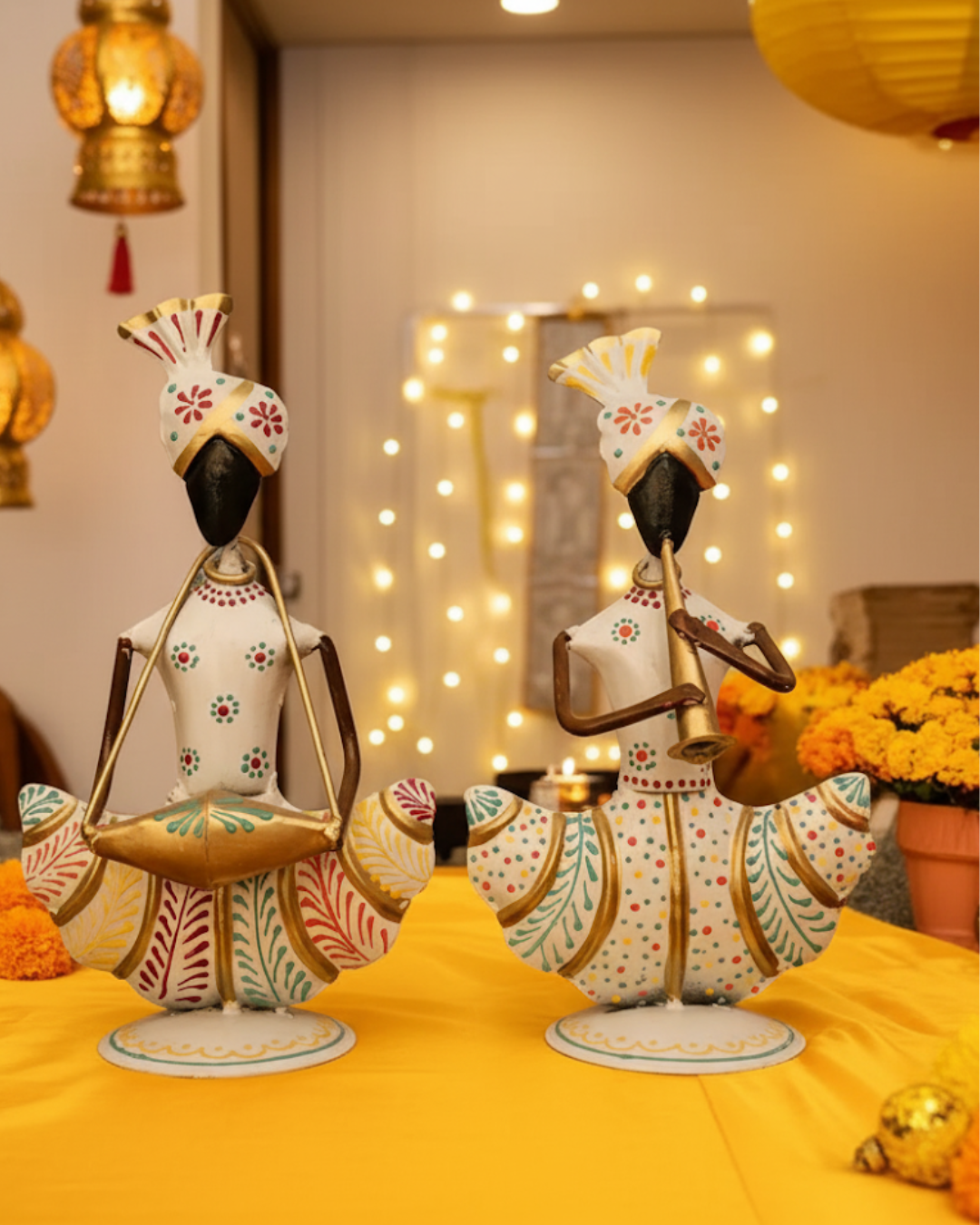 Handcrafted Rajasthani Musician Figurines – Set of 2 Metal Decorative Showpieces