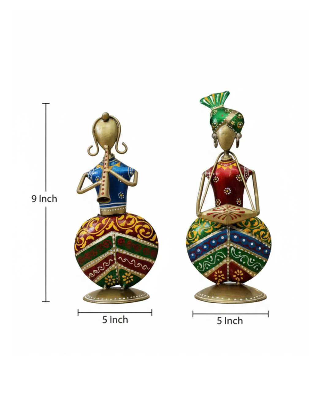 Metal Rajasthani Musician Showpiece Set – Handcrafted  Iron Figurines (Set of 2)