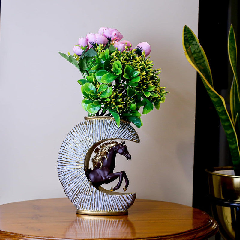 Gold-Accented Crescent Horse Vase - Modern Equestrian Decor
