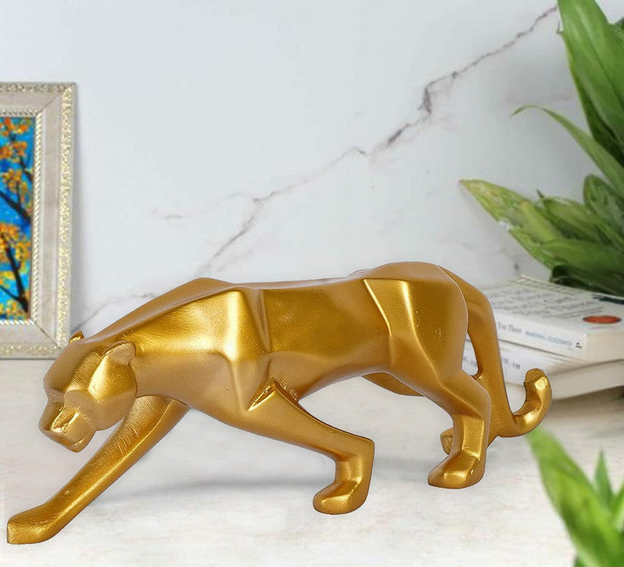 Modern Gold Panther Sculpture - Sleek Resin Animal Figurine for Home & Office Decor