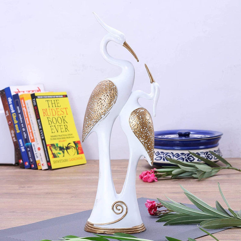 Elegant White and Gold Crane Statue for Home Decor - Perfect Gift Idea