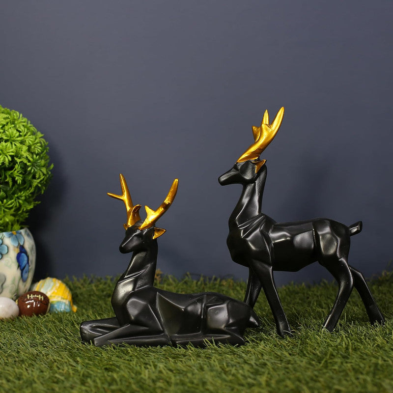 Elegant Black Deer Statues with Golden Antlers - Perfect Home Decor for Modern Living Spaces