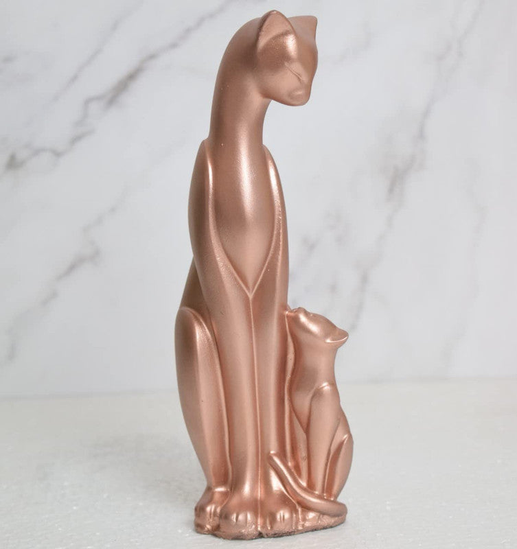 Rose Gold Cat Statue - Elegant Mother and Kitten Sculpture for Home Decor