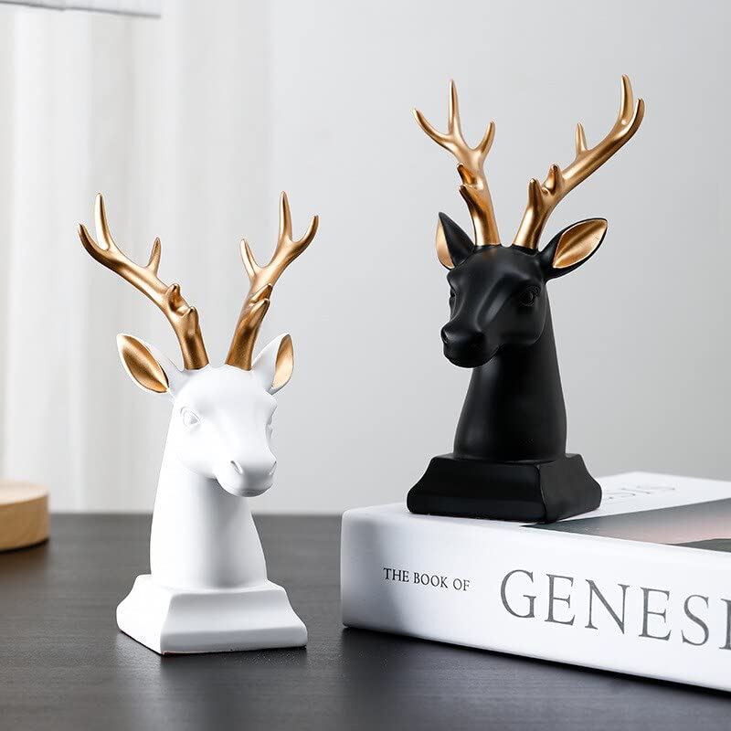 Modern Resin Deer Bust Sculpture with Gold Antlers - Contemporary Animal Decor for Home & Office