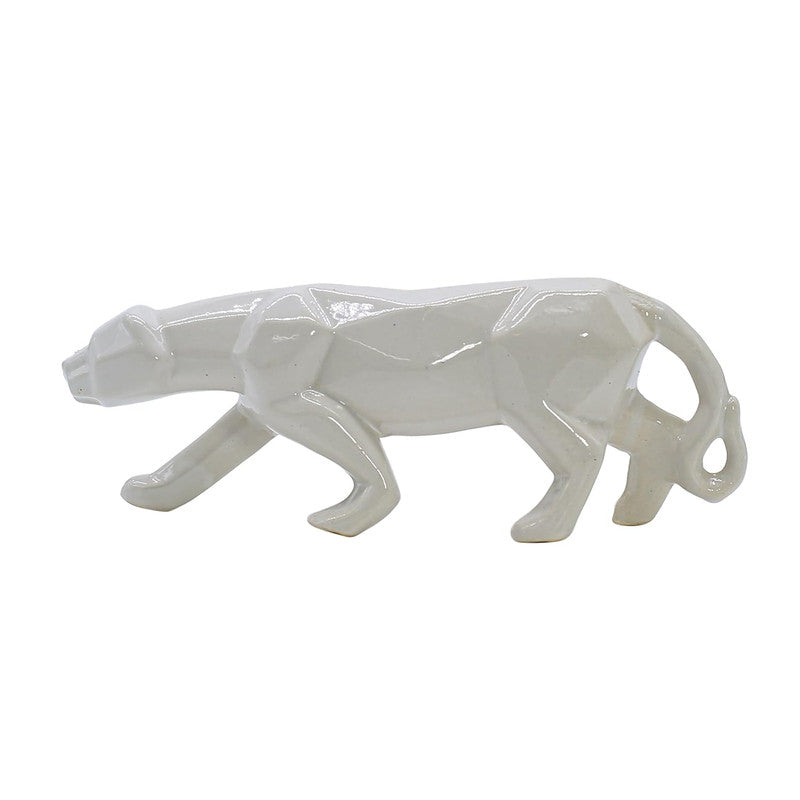 White Ceramic Panther Figurine - Elegant Home Decor - Animal Sculpture
