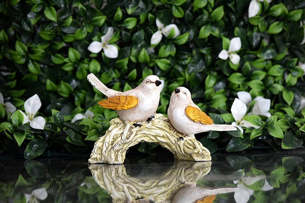 Adorable Bird Figurines on Branch - White and Gold Decorative Statue for Home and Garden