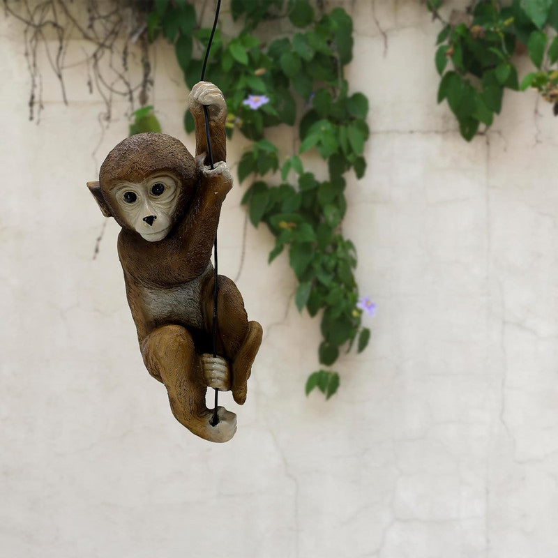 Whimsical Hanging Monkey Garden Sculpture - Resin Chimp Ornament for Indoor & Outdoor Decor