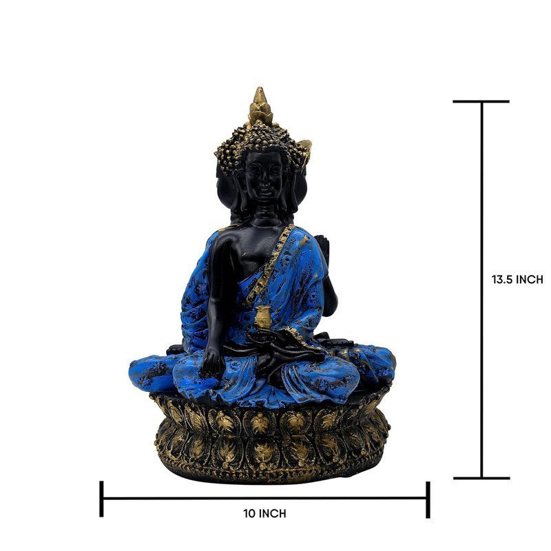 Buddha Statue Meditation Figurine with Gold-Accented Lotus Base, 34 cm x 25.4 cm