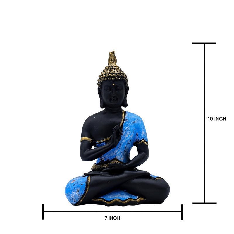 Decorative Buddha Statue, Black and Blue with Gold Accents, 25.4 cm x 17.8 cm