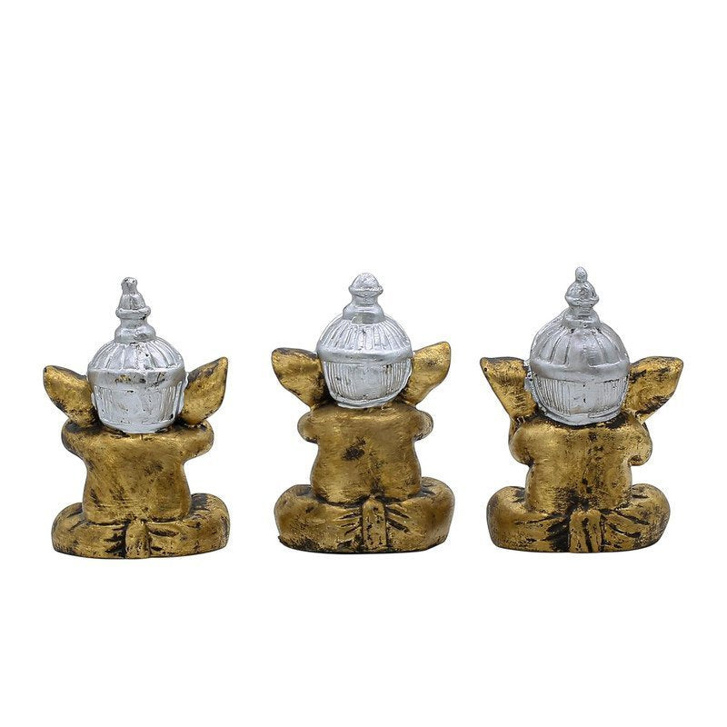 Set of 3 Wise Ganesha Idols Brass Finish Ganpati Statues