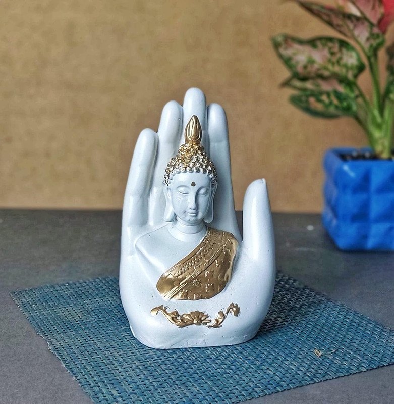 Polyresin White Hand Palm Buddha Idol Showpieces
