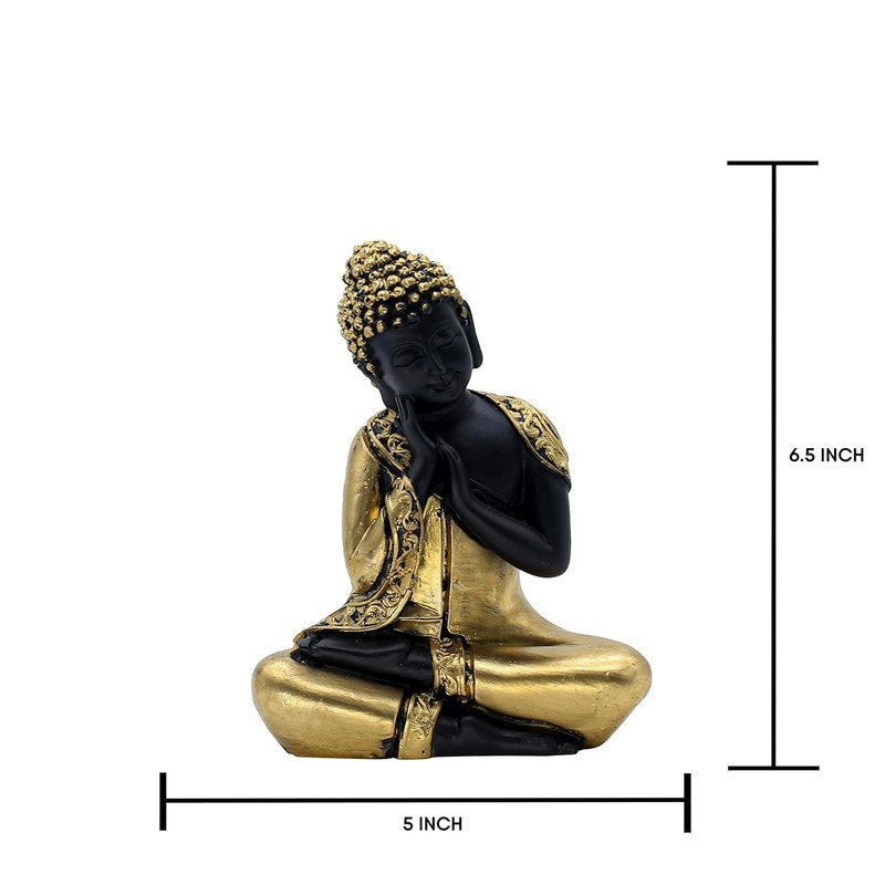 Polyresin Buddha Statue for Shelf Decor, Black and Gold, 16.5 cm x 12.7 cm