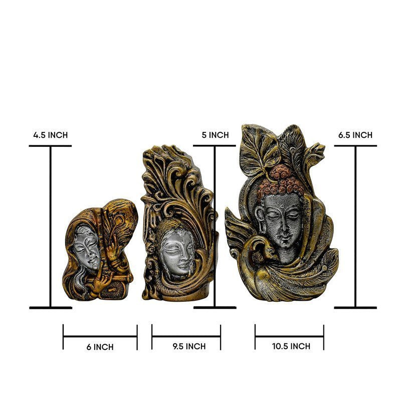 Decorative Buddha Statue Set of 3 with Gold and Silver Finish