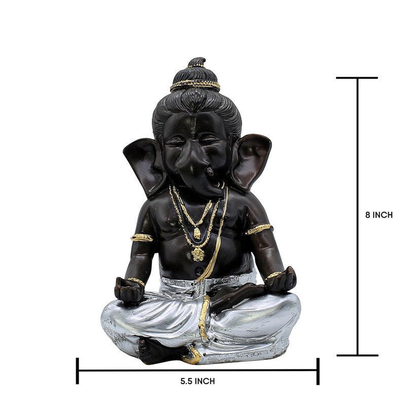 Black & Silver Meditating Ganesha Idol