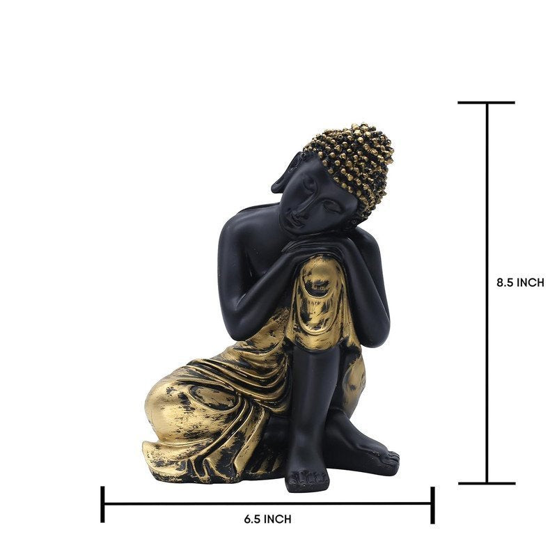 Resting Buddha Statue, Black and Gold, 21.6 cm x 16.5 cm