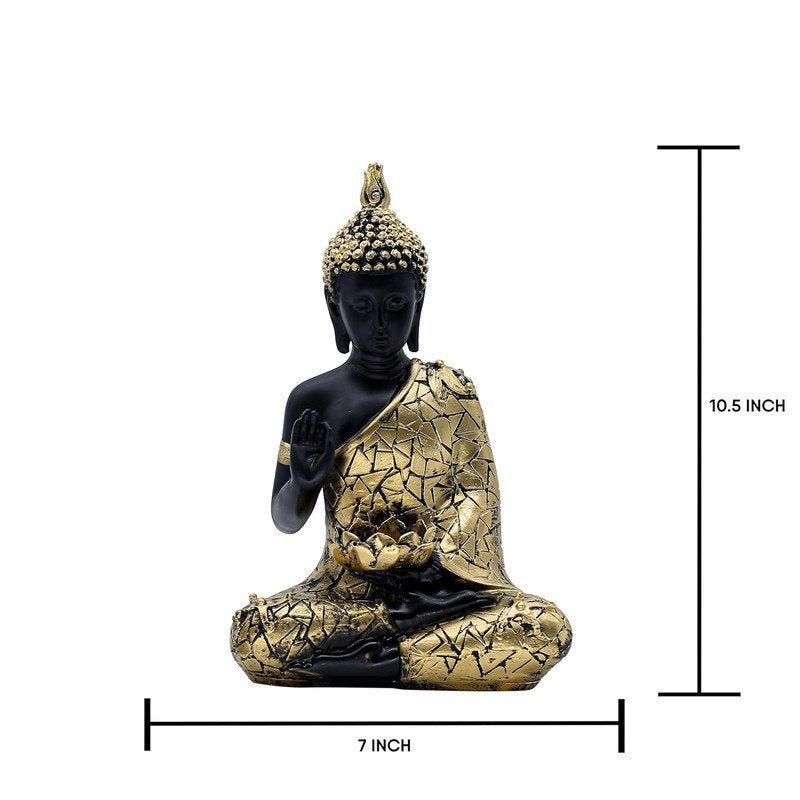 Black and Gold Mosaic Buddha Statue, 26.7 cm x 17.8 cm