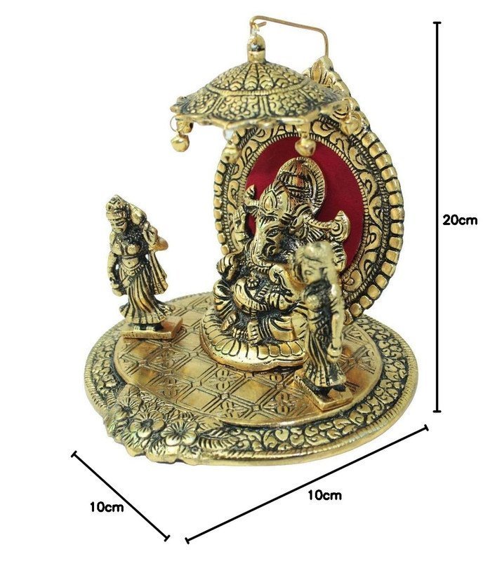 Brass Ganesha with Riddhi Siddhi Statue