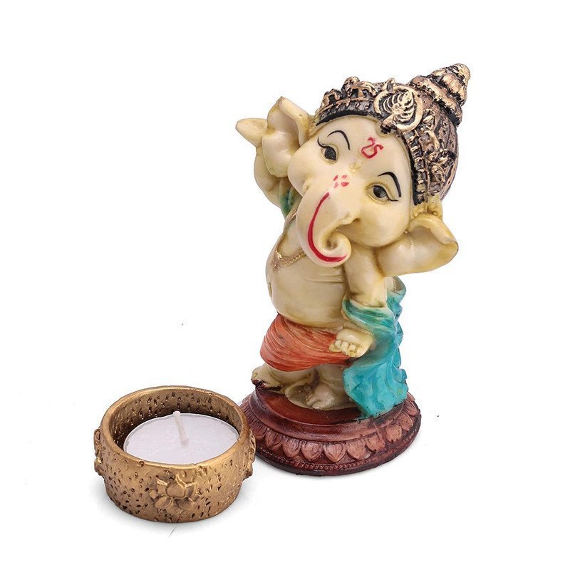 Brass Ganesha with Riddhi & Siddhi for Prosperity