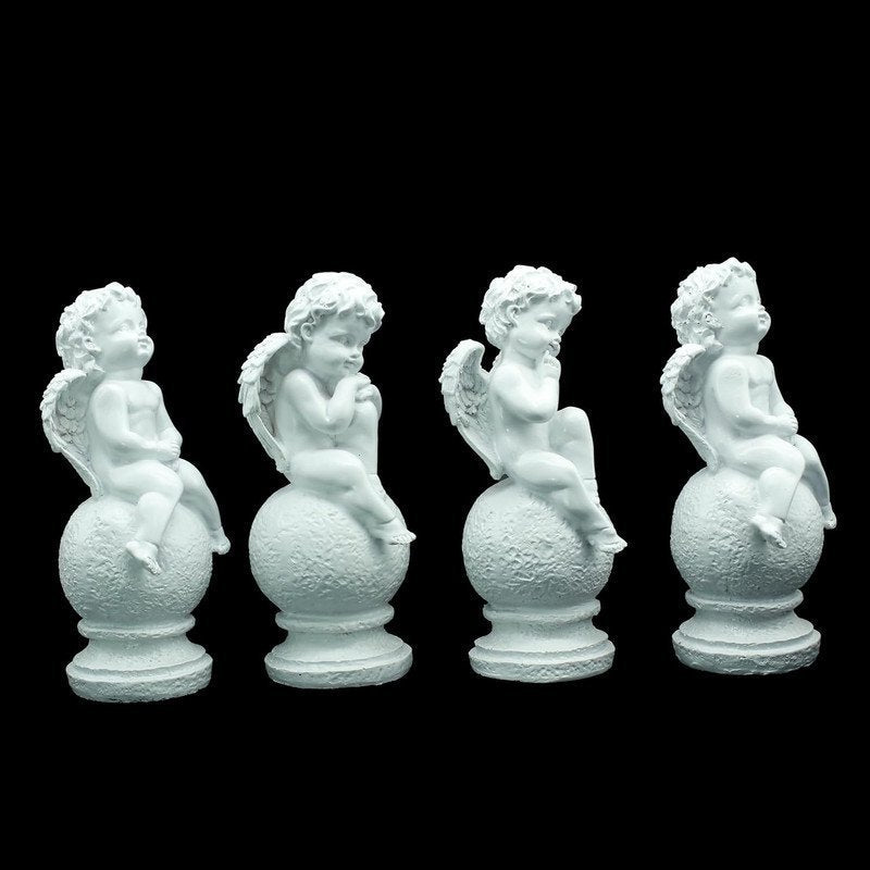 White Angel Figurine Set of 4, 8 Inch Height, 3-3.5 Inch Width