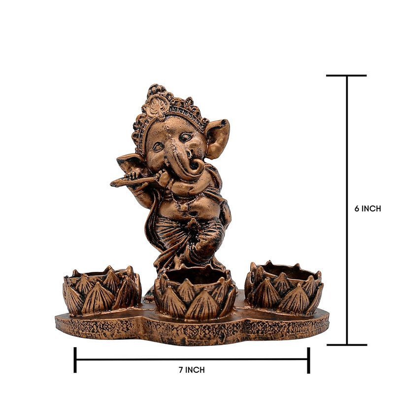 Antique Copper Ganesha Flute Tea Light Holder