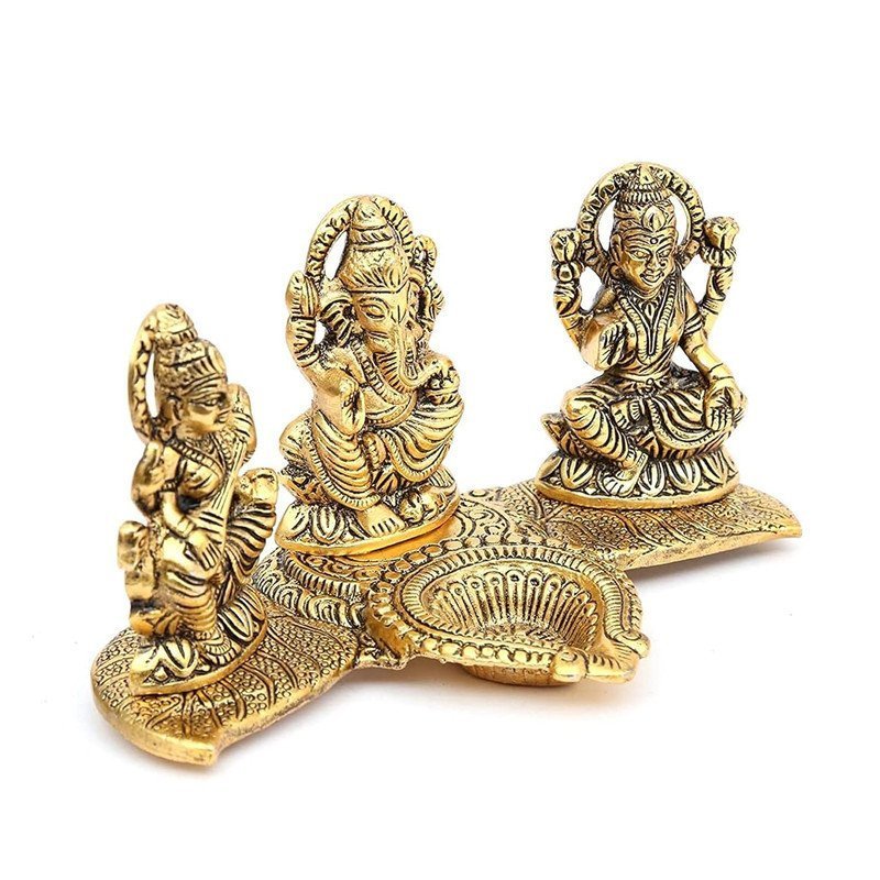 Brass Lakshmi, Ganesha & Saraswati Trio Diya
