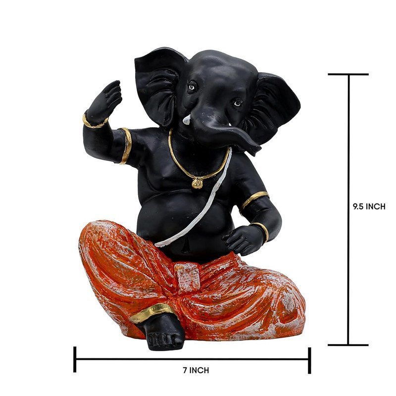 Black Lord Ganesha Idol with Orange Dhoti