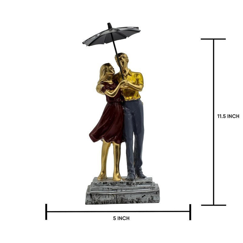 Hand-Painted Couple Under Umbrella Statue