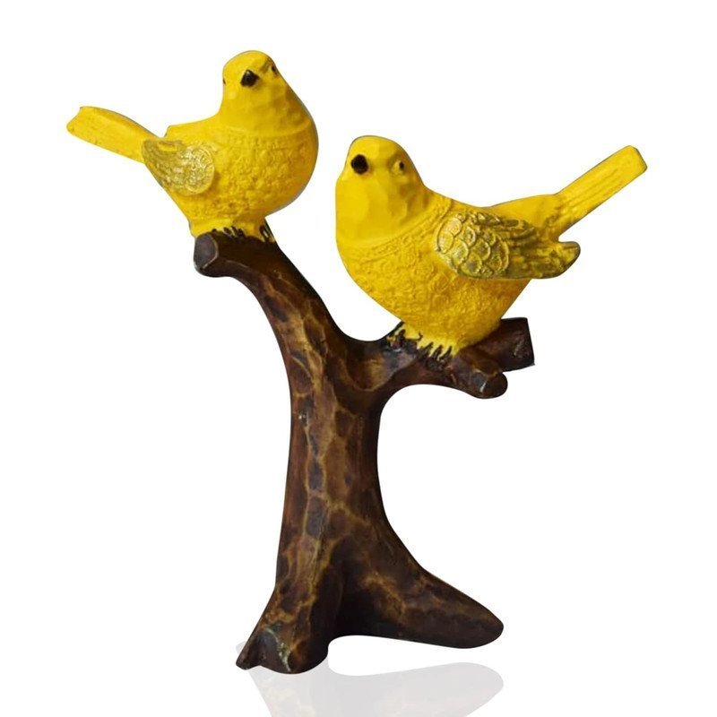Decorative Yellow Birds on Branch Statue