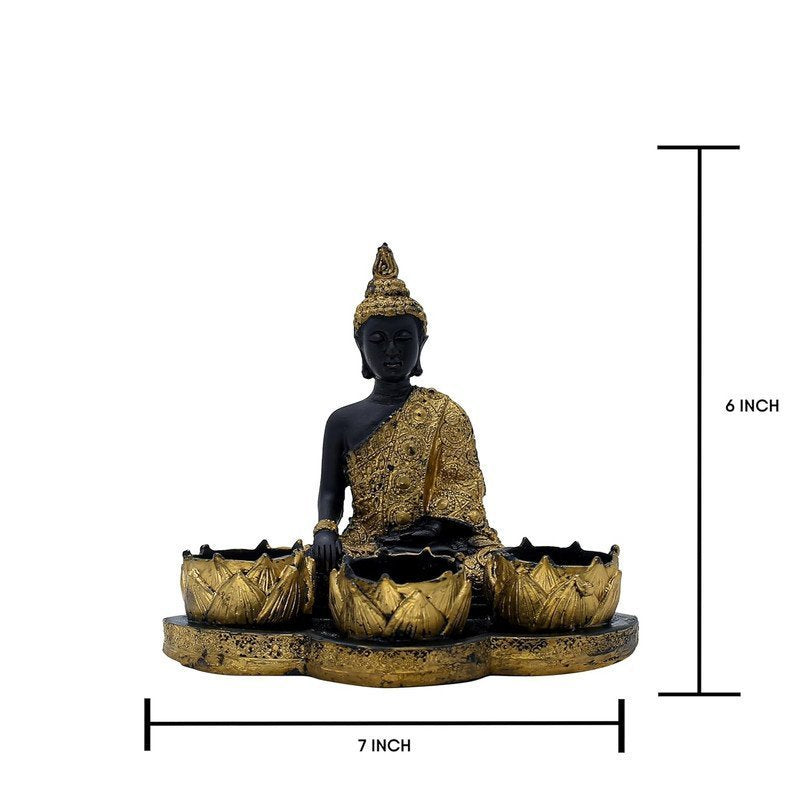 Resin Buddha Head Candle Holder with 3 Lotus Tealight Stands