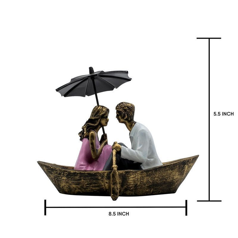 Hand-Painted Romantic Couple in Boat Statue