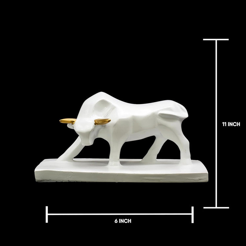 White Bull Statue with Golden Accents - Decorative Figurine for Home and Office