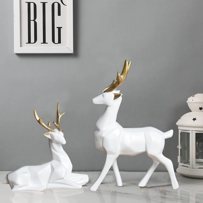 Elegant White & Gold Deer Figurine Set - Modern Resin Antler Sculptures for Home Decor