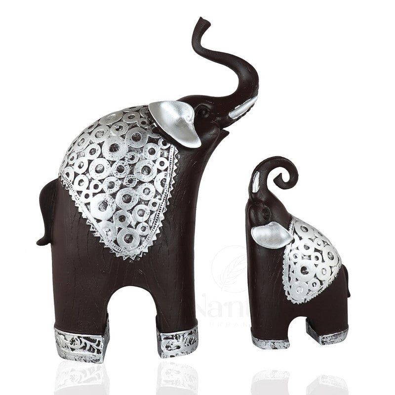 Black & Silver Elephant Figurine Set - Elegant Home Decor Accents