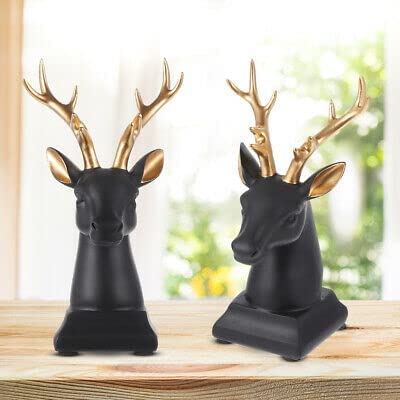 Modern Resin Deer Bust with Gold Antlers - Sleek Black & White Animal Decor for Home & Office