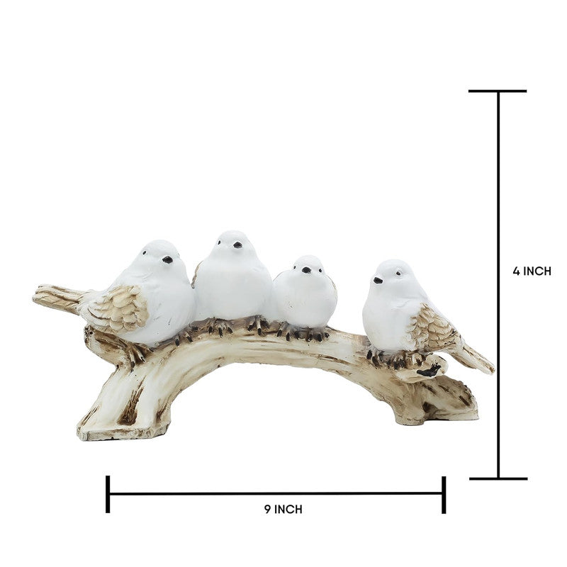 White Resin Love Birds on Tree Branch - Set of 4 Bird Statues for Tabletop & Shelf Decor