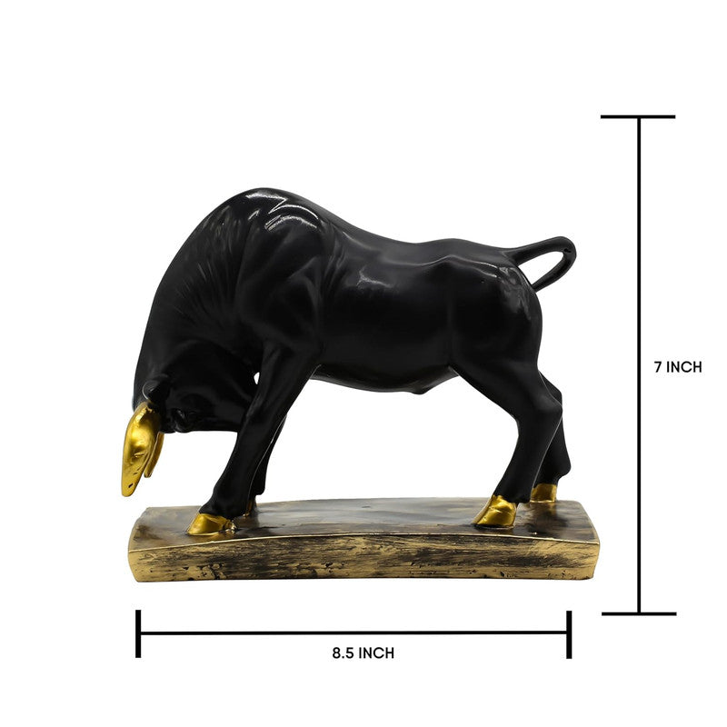 Black Bull Statue with Golden Accents - Decorative Figurine for Home and Office