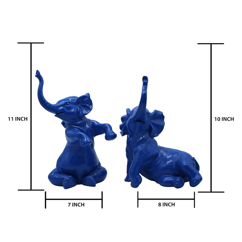 Modern Blue Elephant Figurine Duo - Whimsical Home Decor Accents