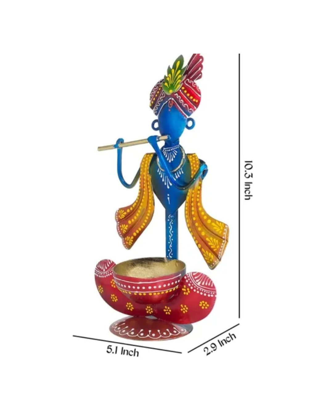 Handcrafted Metal Krishna Showpiece Tea Light Holder – Decorative Candle/Diya Stand