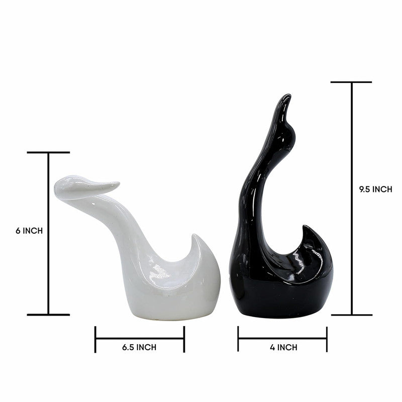 Black & White Swan Sculpture Duo - Elegant Modern Decor Accent
