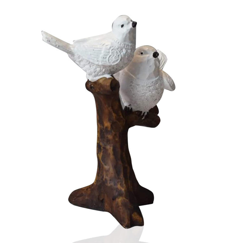 White Resin Birds Perched on Branch Sculpture - Nature Lover Gift, Shelf Decor