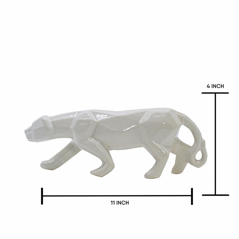 White Ceramic Panther Figurine - Elegant Home Decor - Animal Sculpture