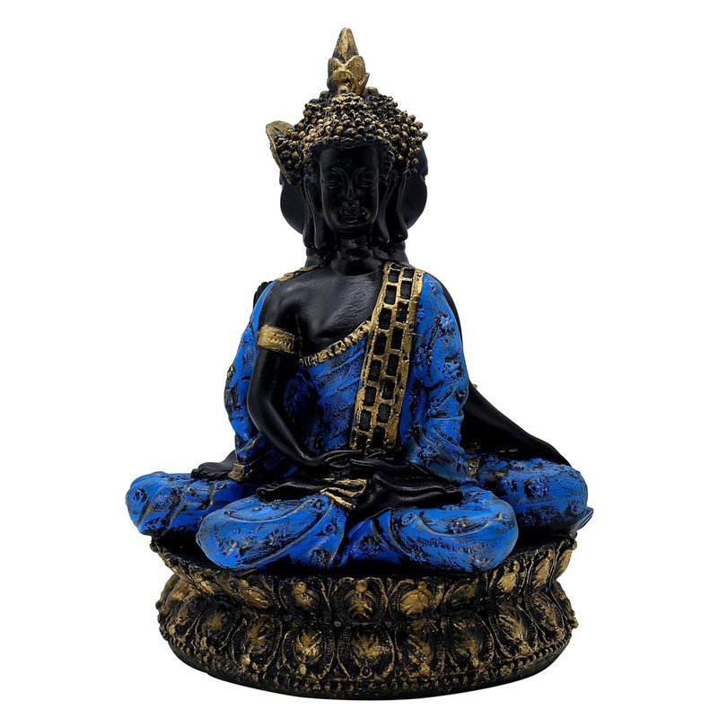 Buddha Statue Meditation Figurine with Gold-Accented Lotus Base, 34 cm x 25.4 cm