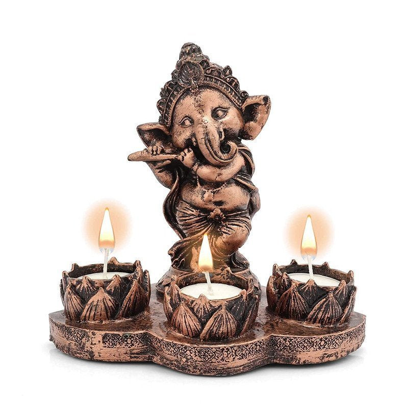 Copper Ganesh Idol with Tealight Candle Holder